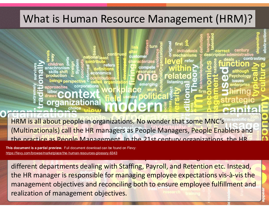 This is a partial preview of The Human Resources Glossary. Full document is 140 slides. 