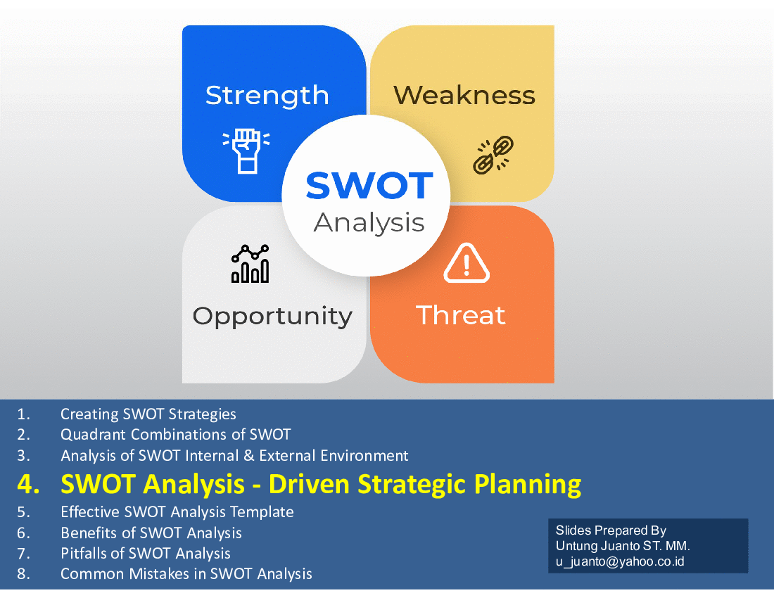This is a partial preview of SWOT Analysis - Driven Strategic Planning (114-slide PowerPoint presentation (PPTX)). Full document is 114 slides. 