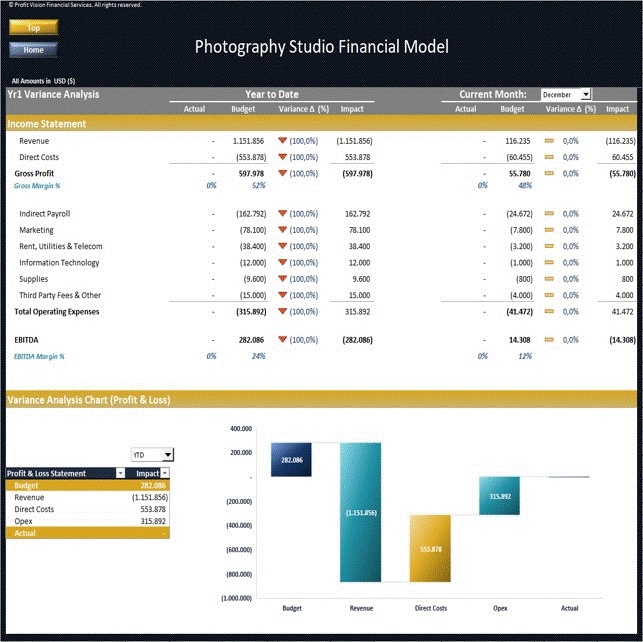 Photography Studio Financial Model - Dynamic 10 Yr Forecast (Excel template (XLSX)) Preview Image