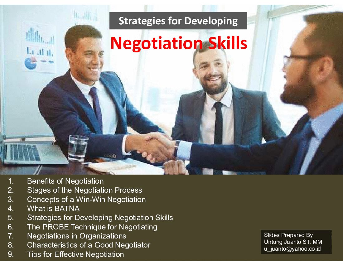 Strategies for Developing Negotiation Skills (67-slide PPT PowerPoint presentation (PPTX)) Preview Image