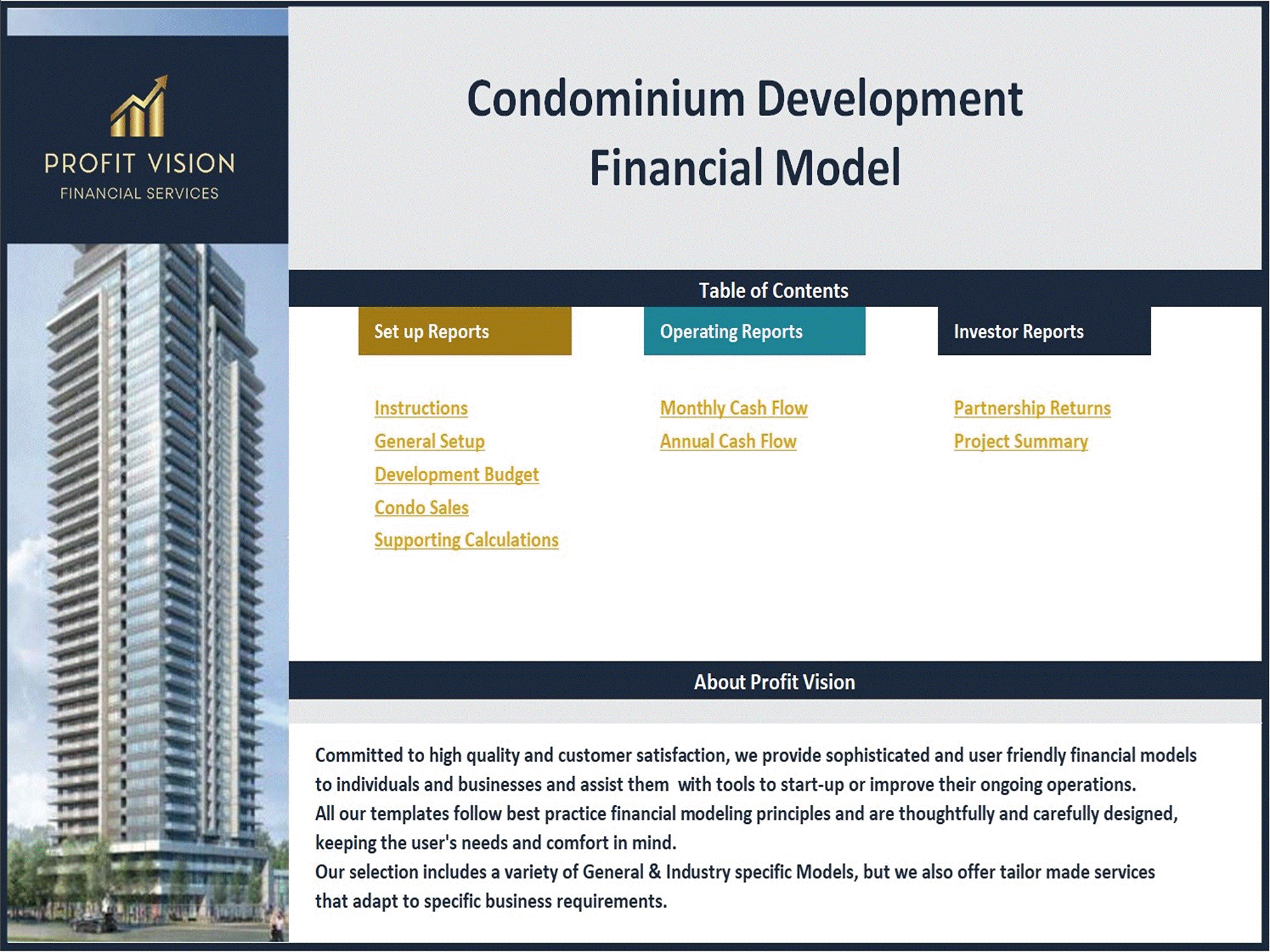 This is a partial preview of Condominium Development - Dynamic 10 Year Financial Model (Excel workbook (XLSX)). 