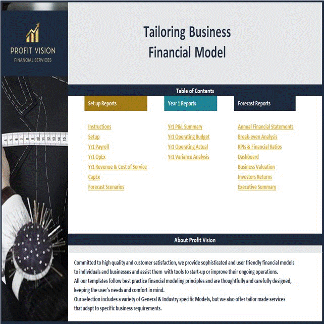 This is a partial preview of Tailoring Business - Dynamic 10 Year Financial Model (Excel workbook (XLSX)). 