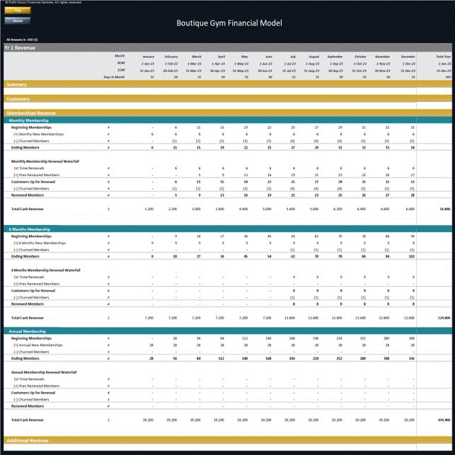 This is a partial preview of Boutique Gym Financial Model – Dynamic 10 Year Forecast (Excel workbook (XLSX)). 