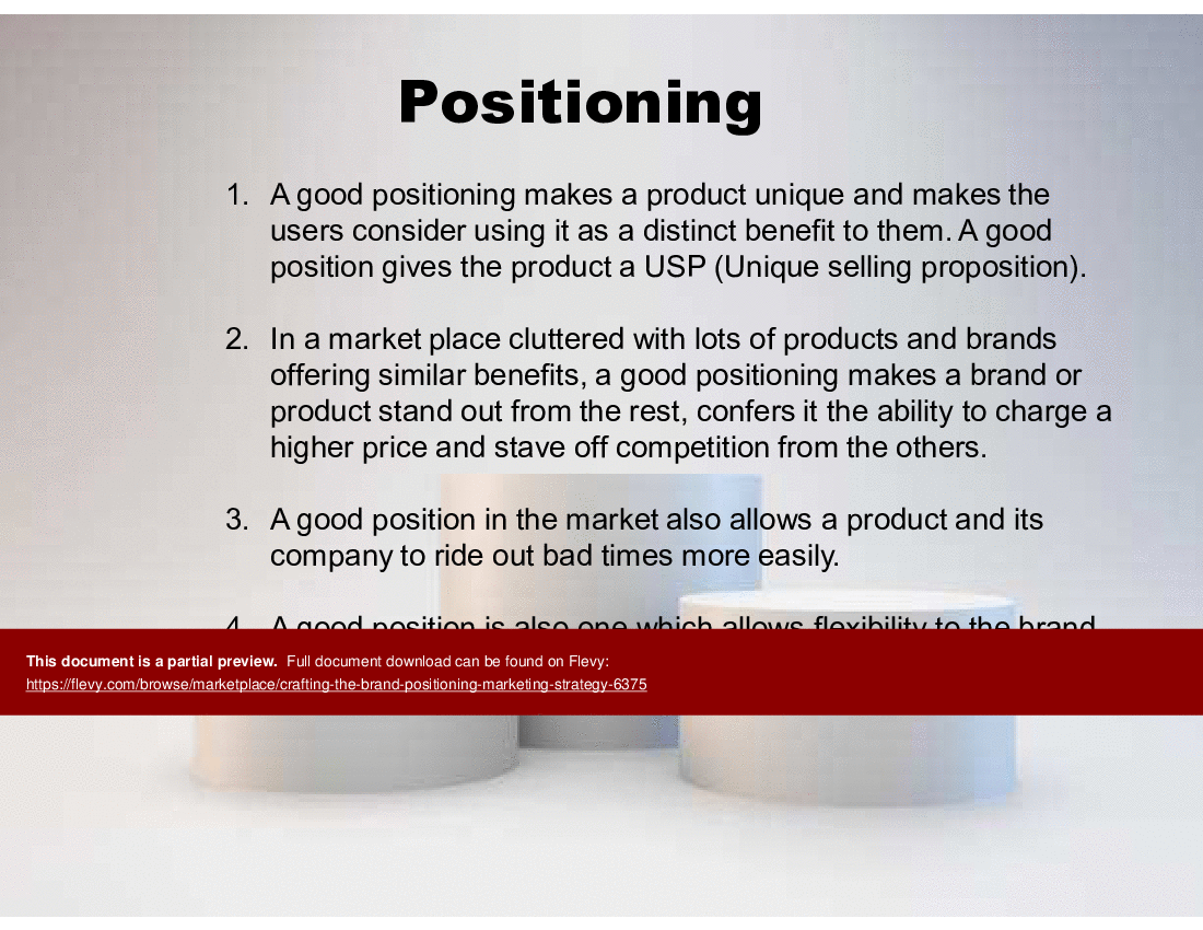 This is a partial preview of Crafting the Brand Positioning (Marketing Strategy) (23-slide PowerPoint presentation (PPT)). Full document is 23 slides. 