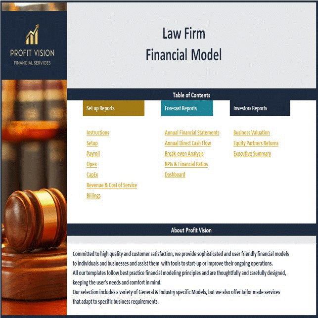 This is a partial preview of Law Firm Financial Model - Dynamic 10 Year Forecast (Excel workbook (XLSX)). 
