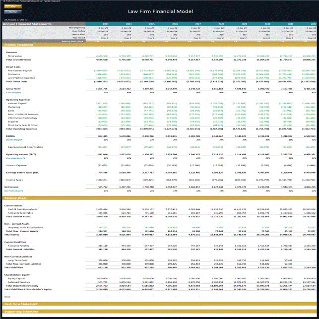 Law Firm Financial Model - Dynamic 10 Year Forecast (Excel template (XLSX)) Preview Image