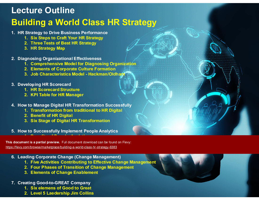 This is a partial preview of Building a World Class HR Strategy (81-slide PowerPoint presentation (PPTX)). Full document is 81 slides. 