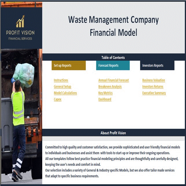 Waste Management Company - Dynamic 10 Year Financial Model (Excel template (XLSX)) Preview Image