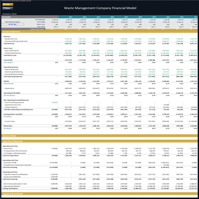 Waste Management Company - Dynamic 10 Year Financial Model (Excel template (XLSX)) Preview Image