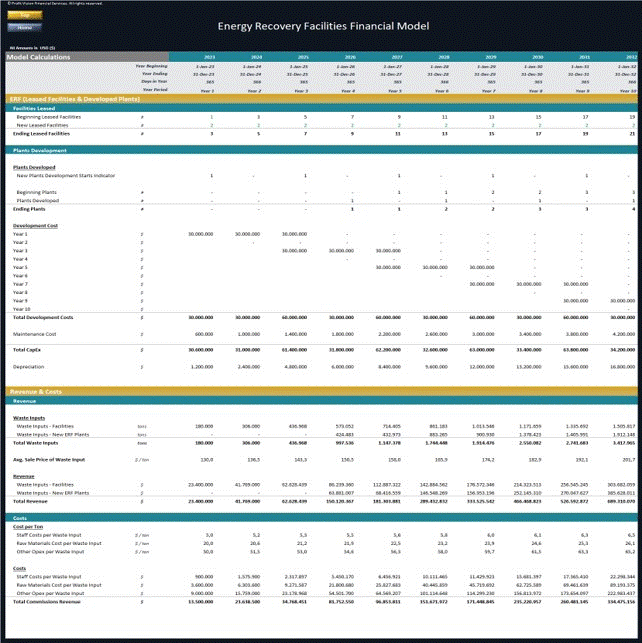 Energy Recovery Facility (ERF) - 10 Year Financial Model (Excel template (XLSX)) Preview Image