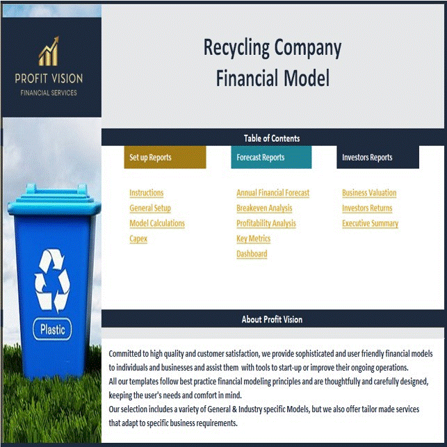 Recycling Company Financial Model – Dynamic 10 Year Forecast (Excel template (XLSX)) Preview Image