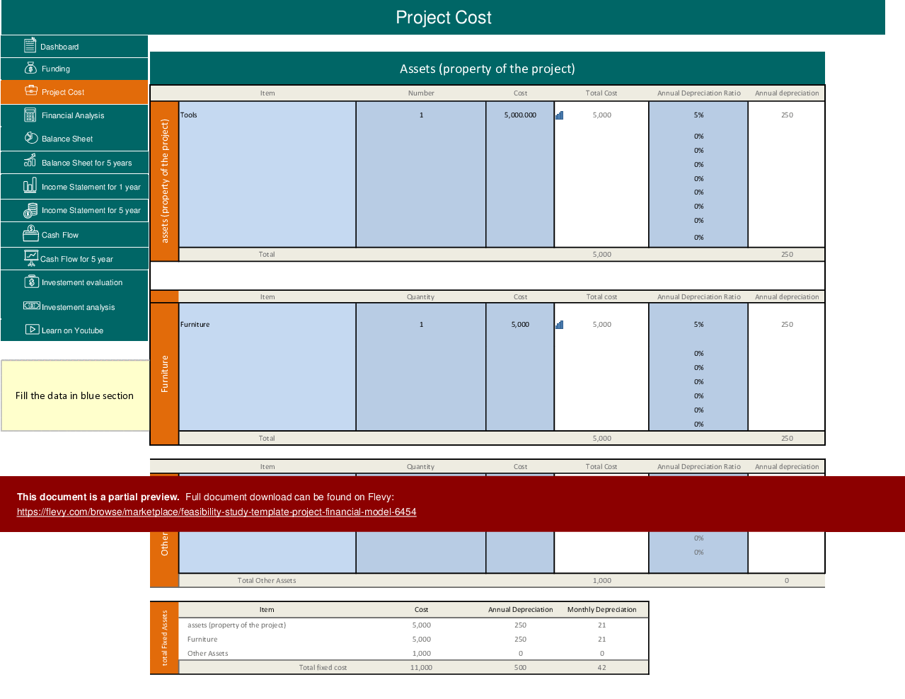 Feasibility Study Template (Project Financial Model) (Excel template (XLSX)) Preview Image