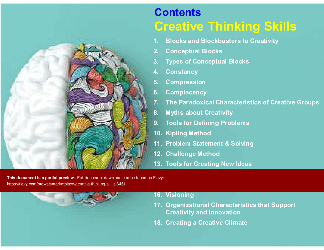 Creative Thinking Skills (51-slide PPT PowerPoint presentation (PPTX)) Preview Image