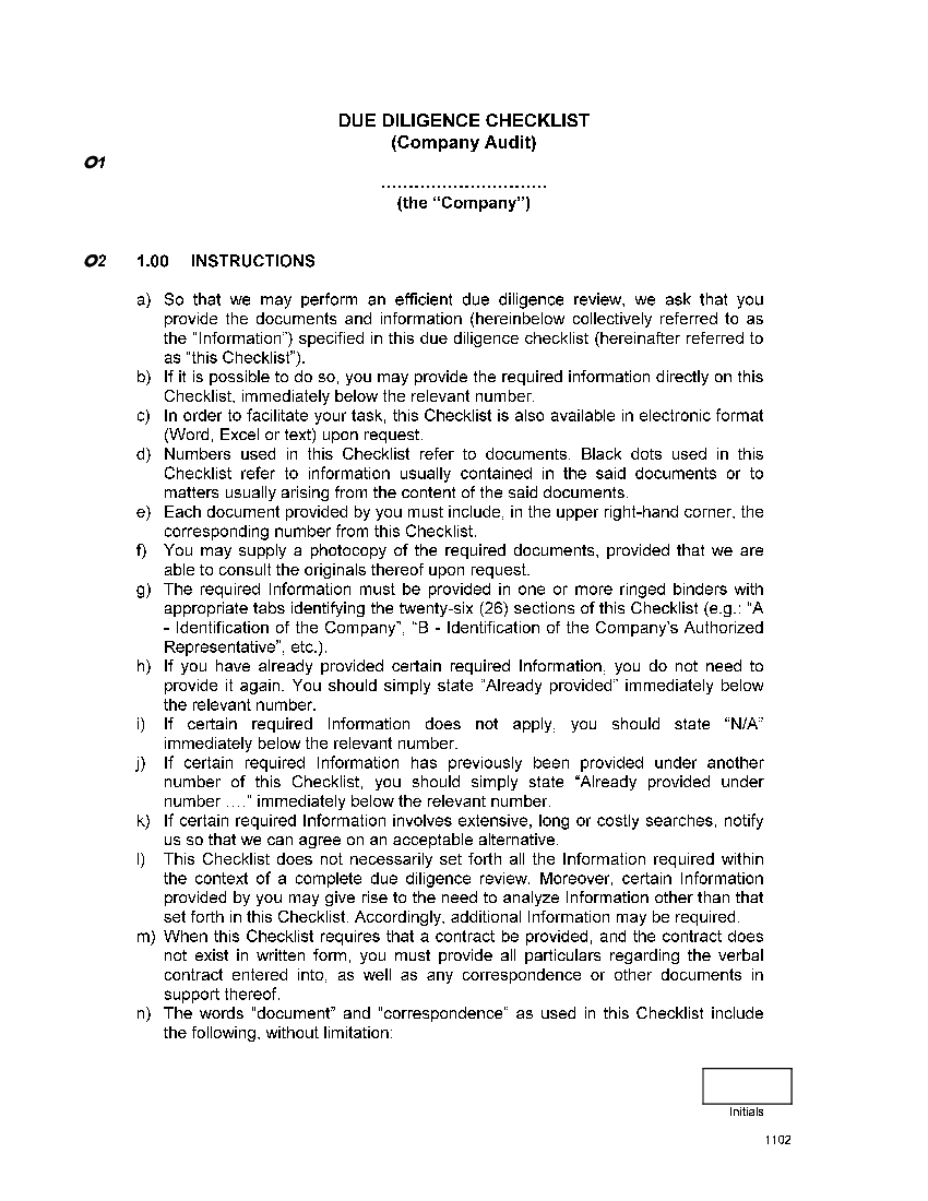 Comprehensive Due Diligence Checklist (33-page PDF document) Preview Image