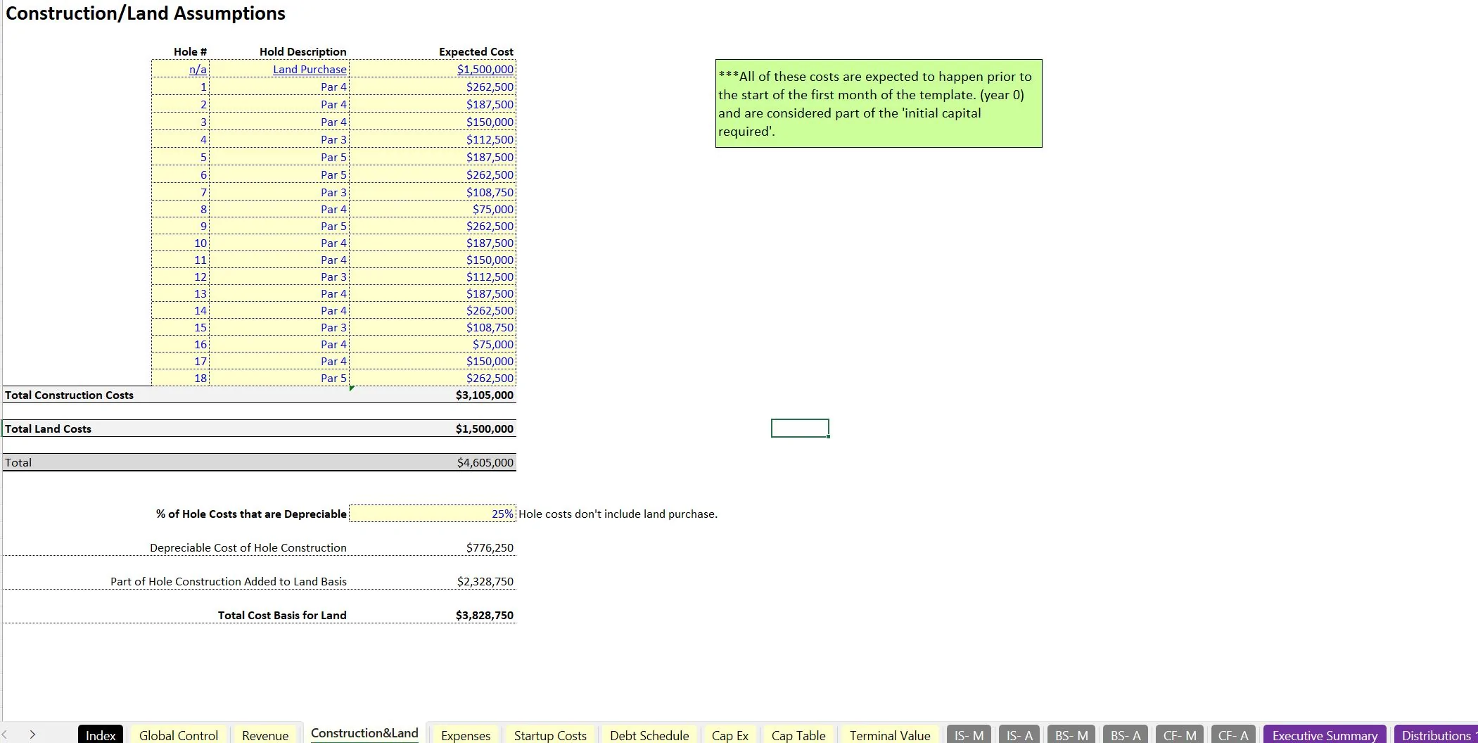 This is a partial preview of Golf Course Club & Membership Only Financial Planning (Excel workbook (XLSX)). 