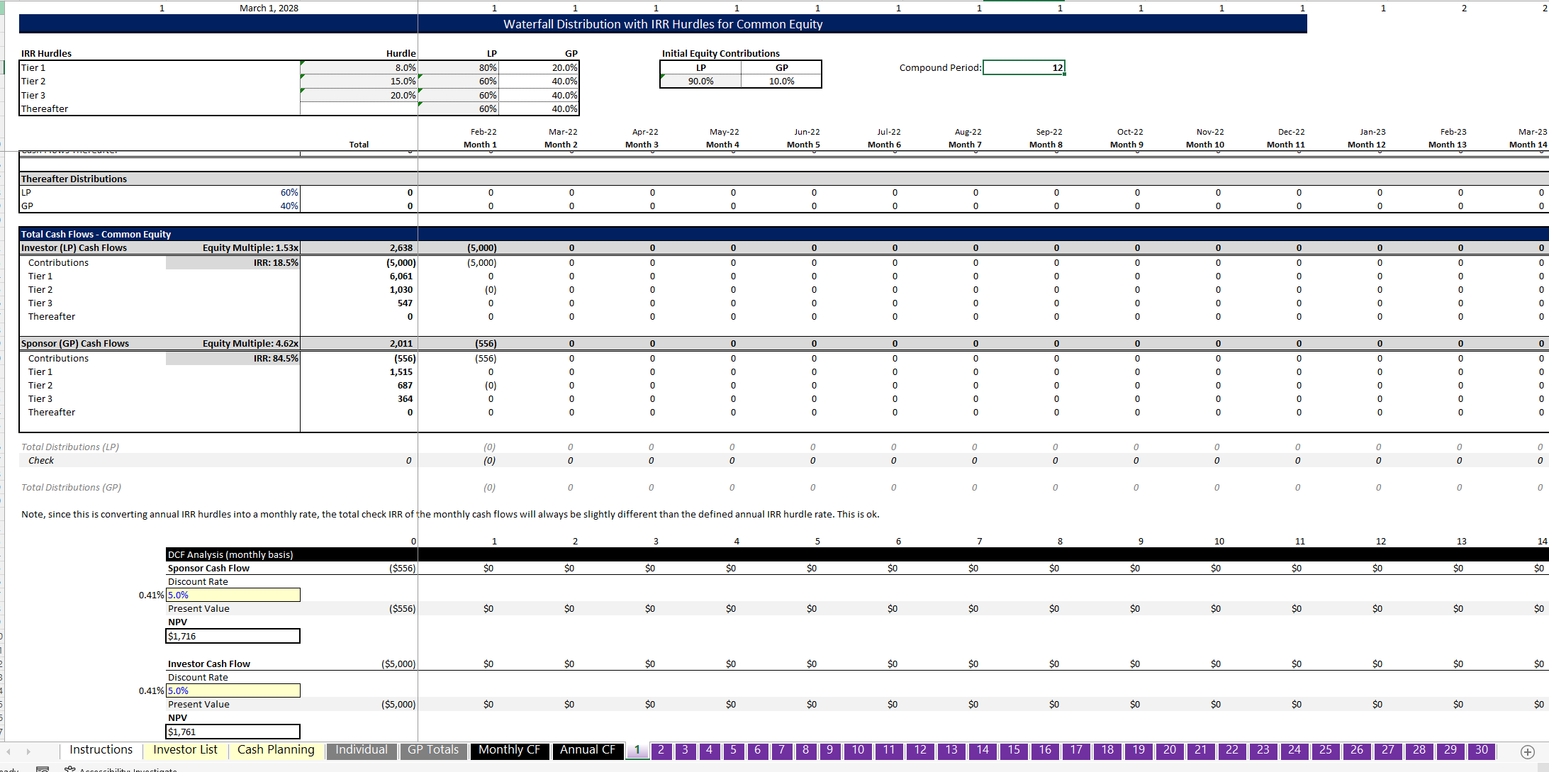 30-Member Preferred Return Fund Tracking Spreadsheet (Excel template (XLSX)) Preview Image