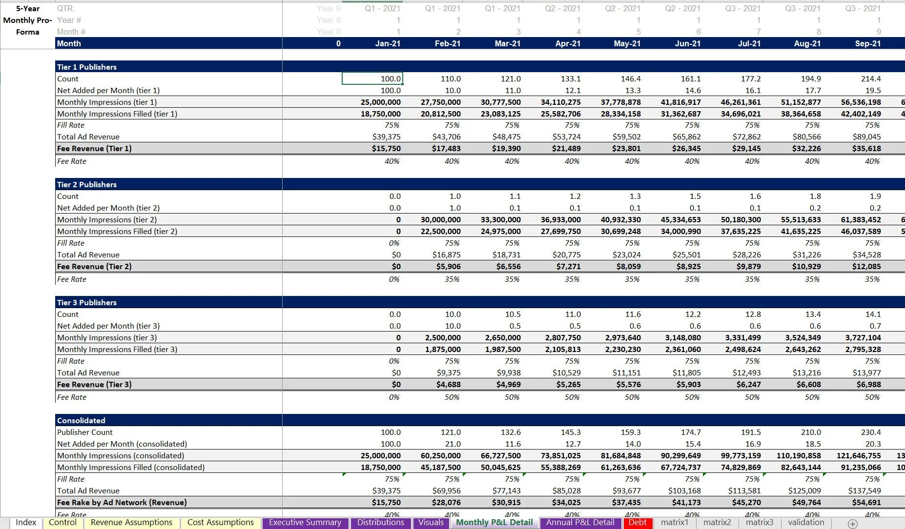 Ad Network: Startup Model and DCF Analysis (Excel workbook (XLSX)) Preview Image