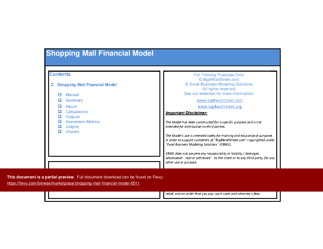 This is a partial preview of Shopping Mall Financial Model (Excel workbook (XLSX)). 