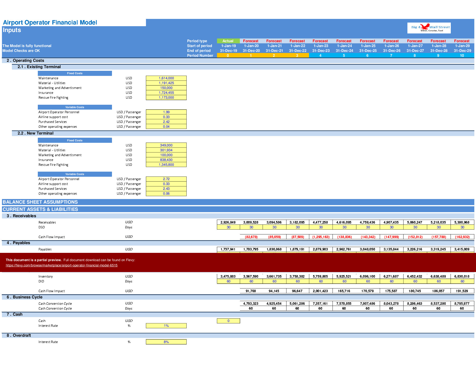 Airport Operator Financial Model (Excel template (XLSX)) Preview Image