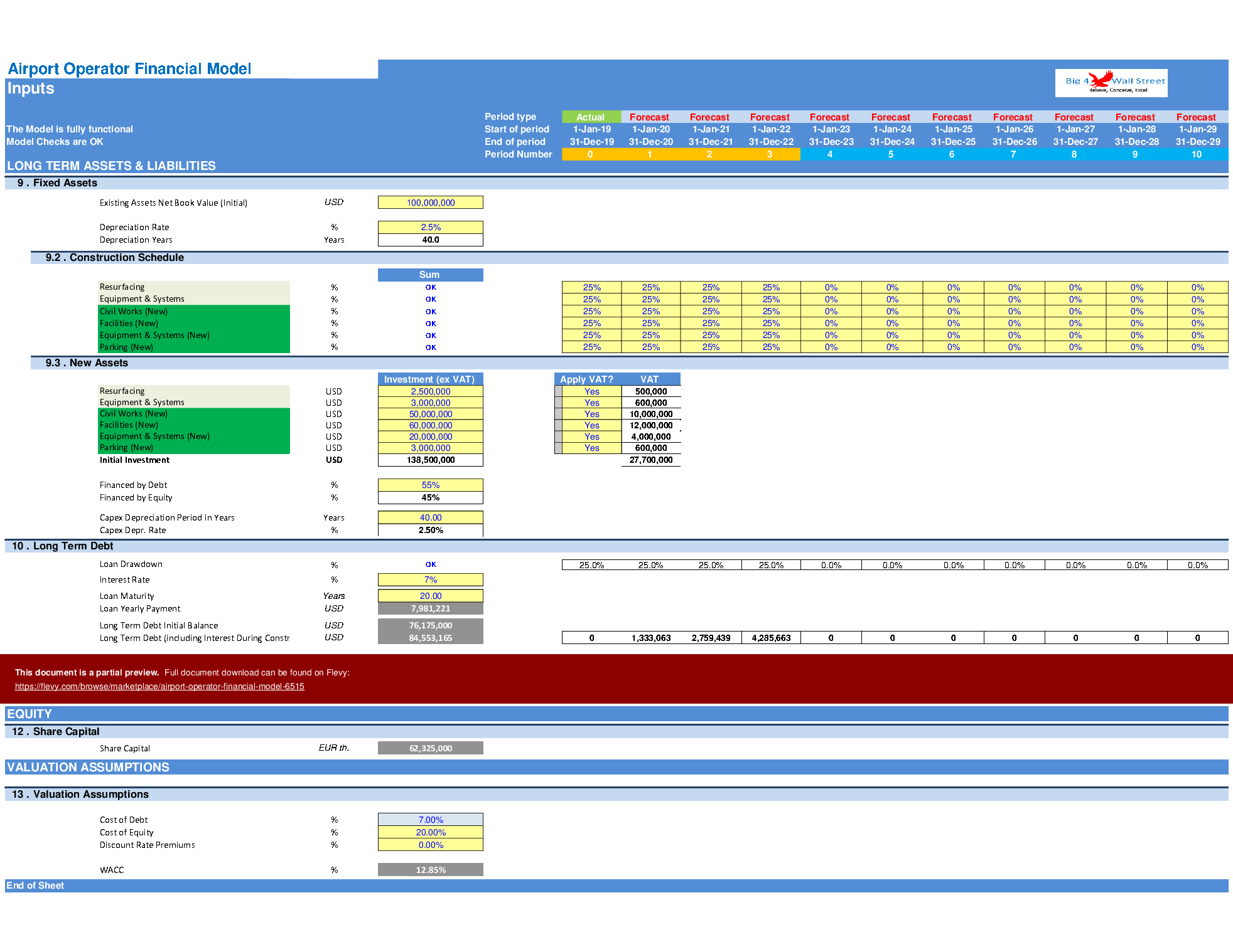 Airport Operator Financial Model (Excel template (XLSX)) Preview Image