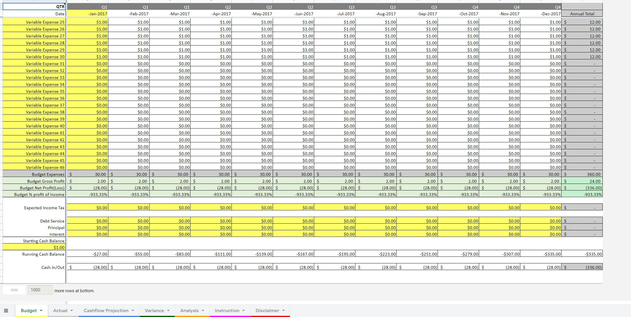 Budget vs. Actual: Variance by Line Item (Includes Cash Flow) (Excel workbook (XLSX)) Preview Image