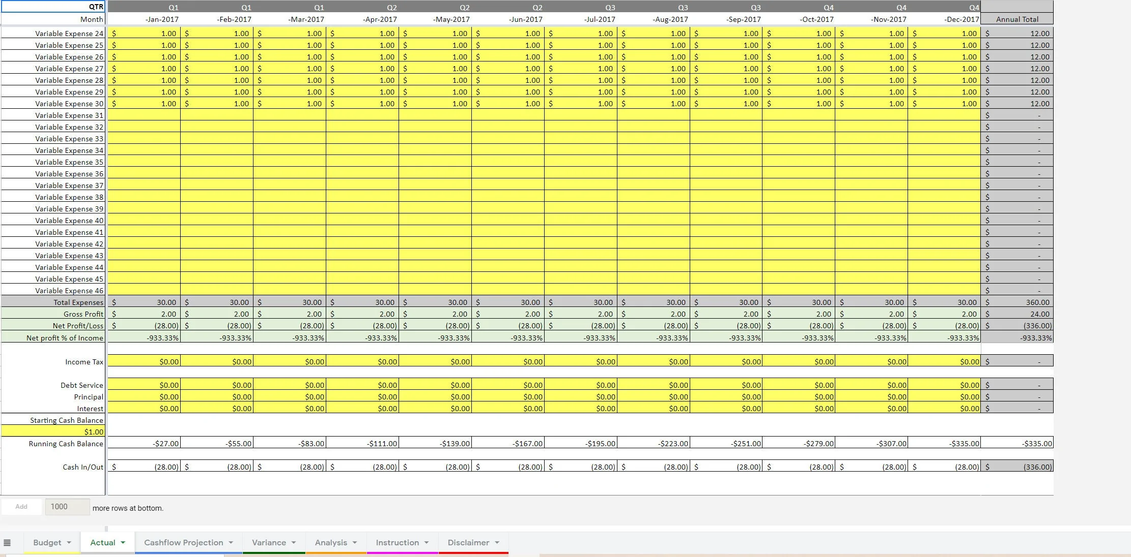 Budget vs. Actual: Variance by Line Item (Includes Cash Flow) (Excel workbook (XLSX)) Preview Image