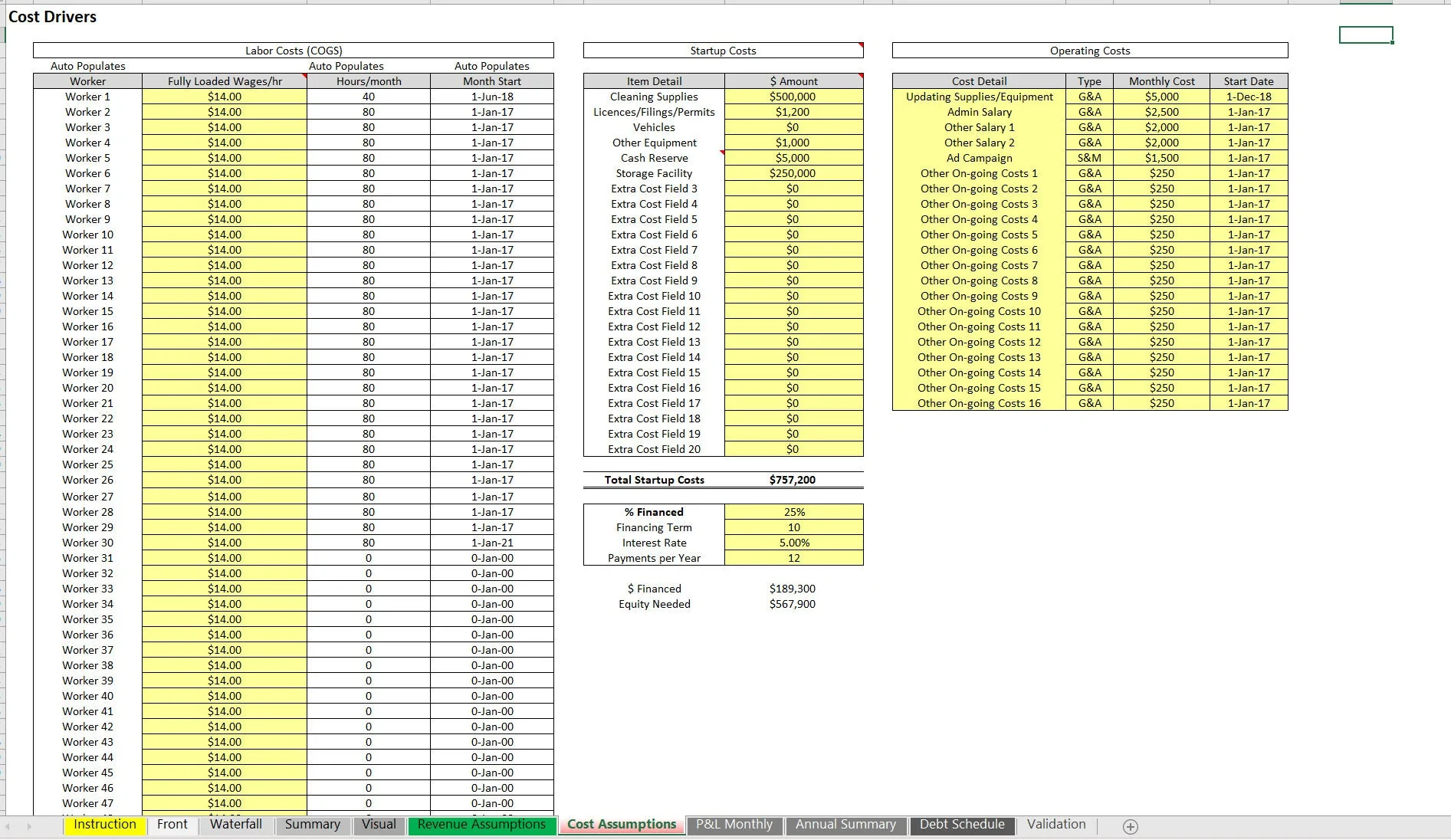 Cleaning & Janitorial Business Startup Financial Model (Excel workbook (XLSX)) Preview Image