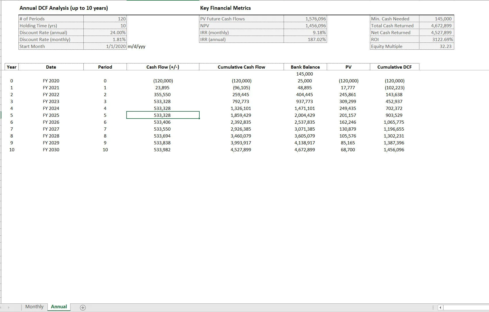 This is a partial preview of DCF Analysis (Monthly Periods) (Excel workbook (XLSX)). 