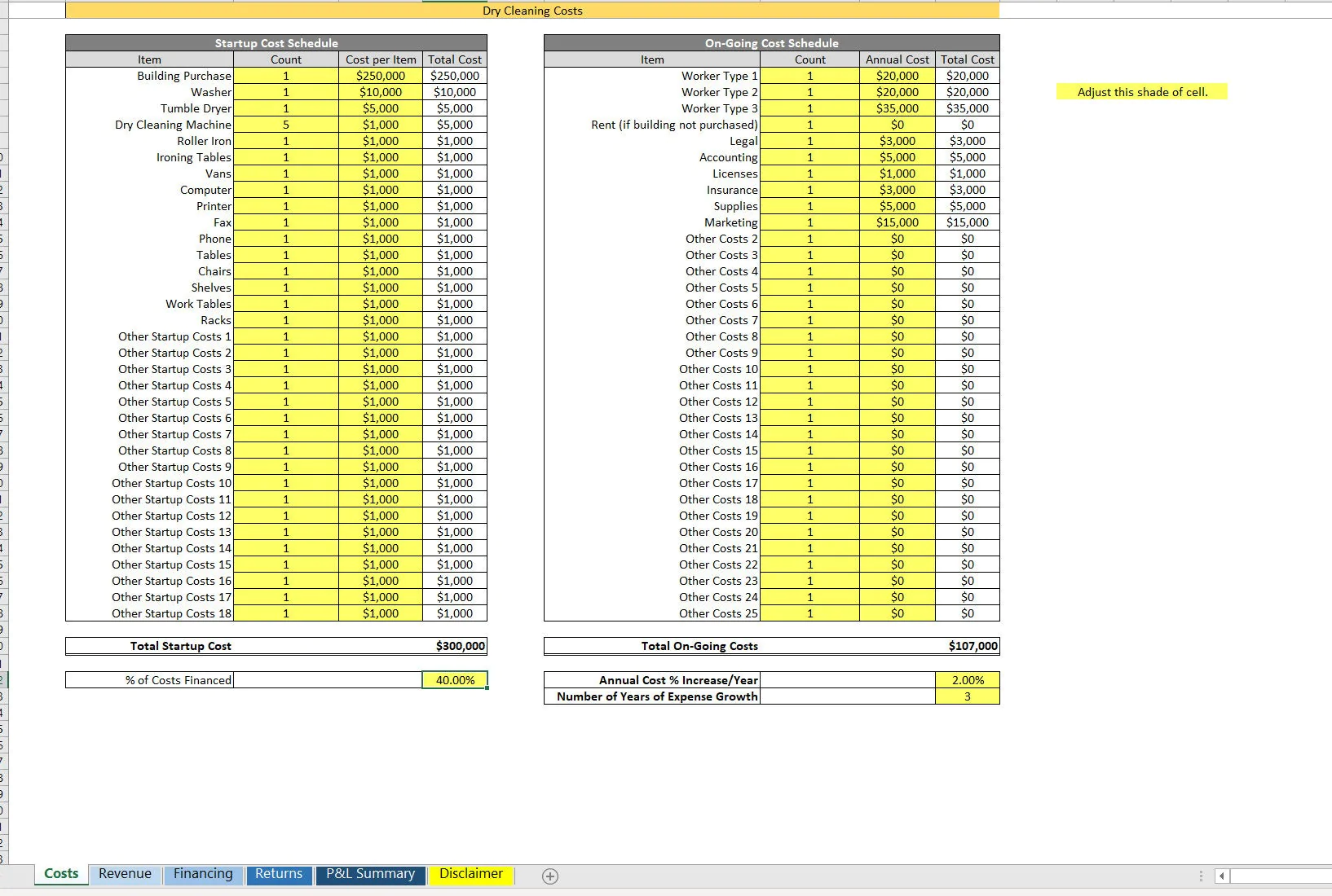 Dry Cleaning Business Financial Model (Excel workbook (XLSX)) Preview Image