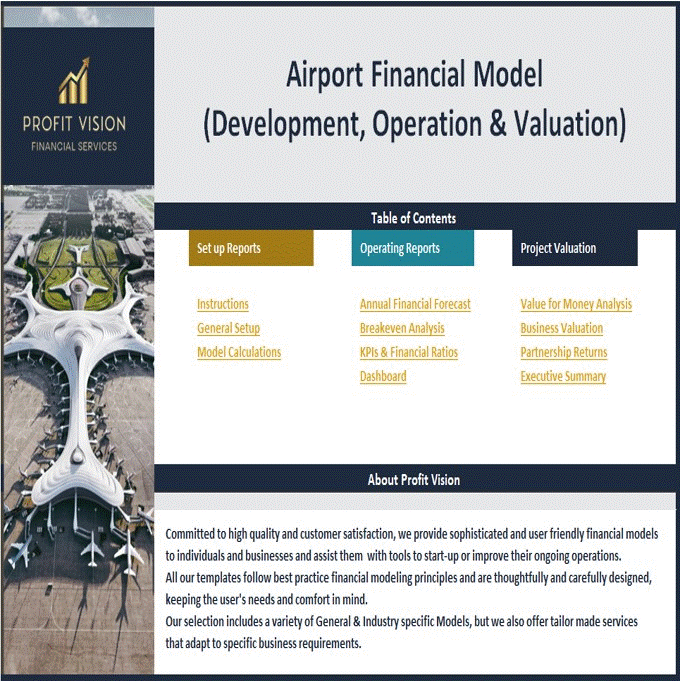 This is a partial preview of Airport Financial Model (Development, Operation & Valuation) (Excel workbook (XLSX)). 