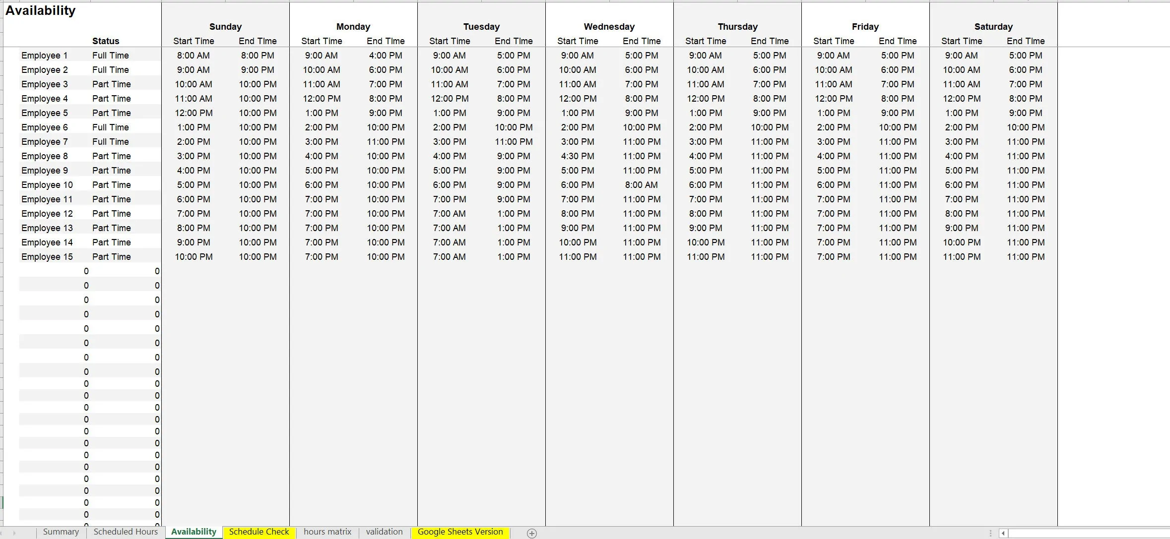 This is a partial preview of Employee Scheduling Template: Weekly Planner (Excel workbook (XLSX)). 