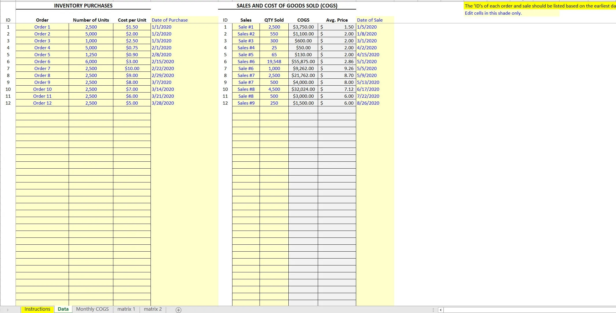 This is a partial preview of FIFO COGS Calculator (Excel workbook (XLSX)). 