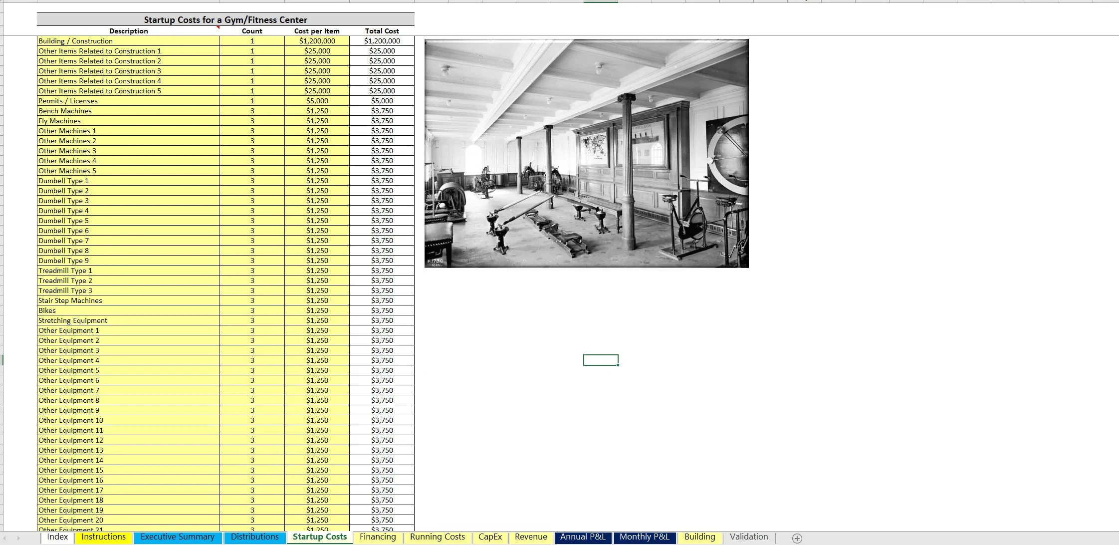 This is a partial preview of Fitness Center & Gym Startup Financial Model (Excel workbook (XLSX)). 