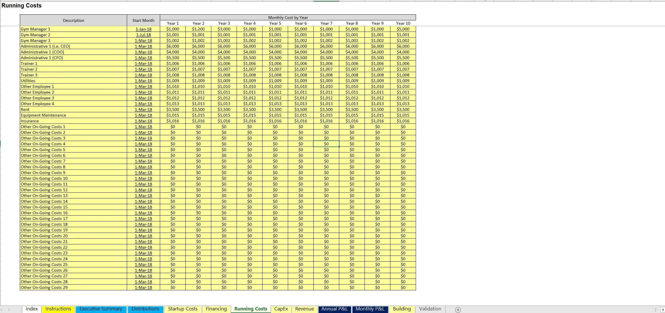 This is a partial preview of Fitness Center & Gym Startup Financial Model (Excel workbook (XLSX)). 