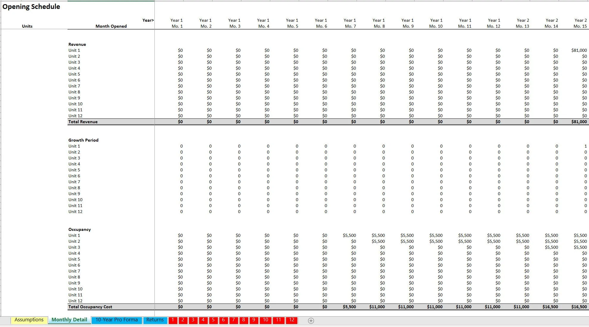 This is a partial preview of Franchise Ramping Financial Model: Up to 12 Locations (Excel workbook (XLSX)). 
