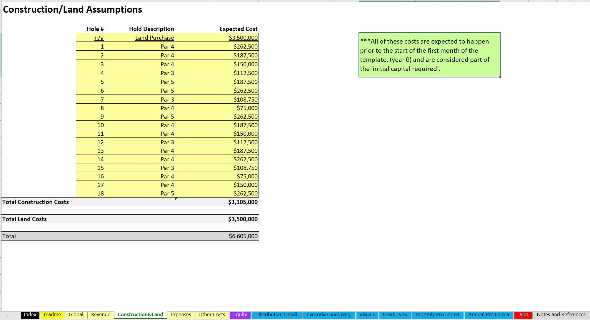 This is a partial preview of Golf Course Financial Model (Excel workbook (XLSX)). 