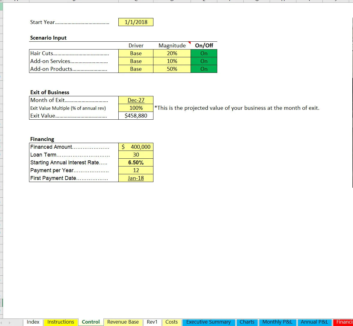 Hair Salon Operating Model (with Sensitivity Drivers) (Excel workbook (XLSX)) Preview Image