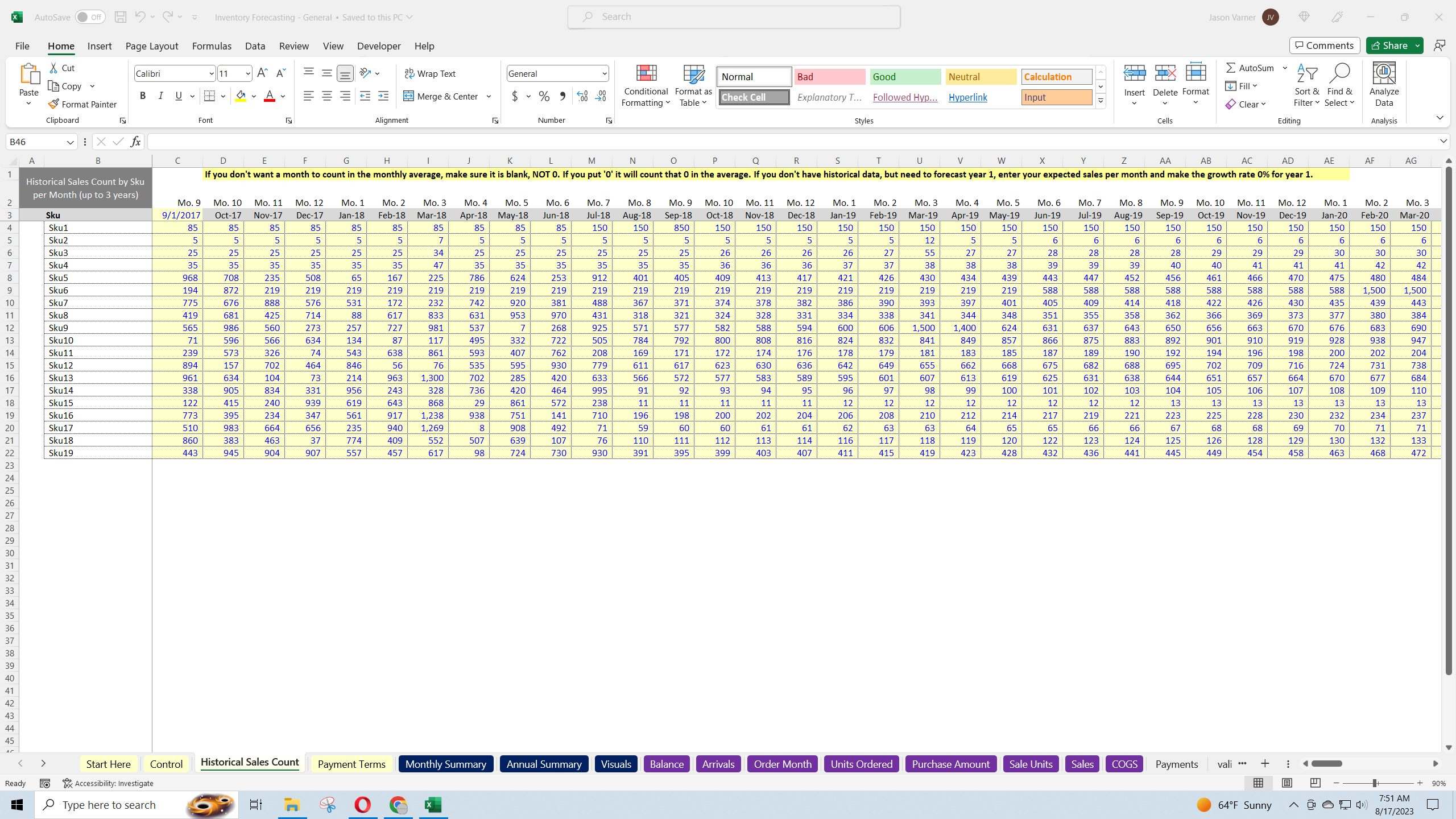 Inventory Forecasting (Restocking and Cash Requirement) (Excel workbook (XLSX)) Preview Image