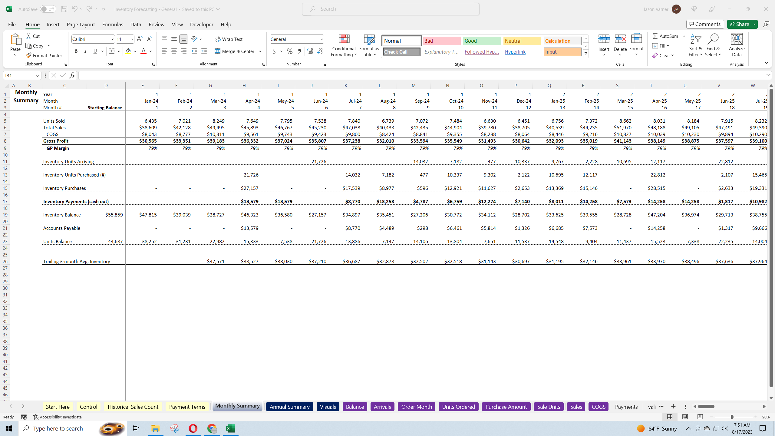 Inventory Forecasting (Restocking and Cash Requirement) (Excel workbook (XLSX)) Preview Image