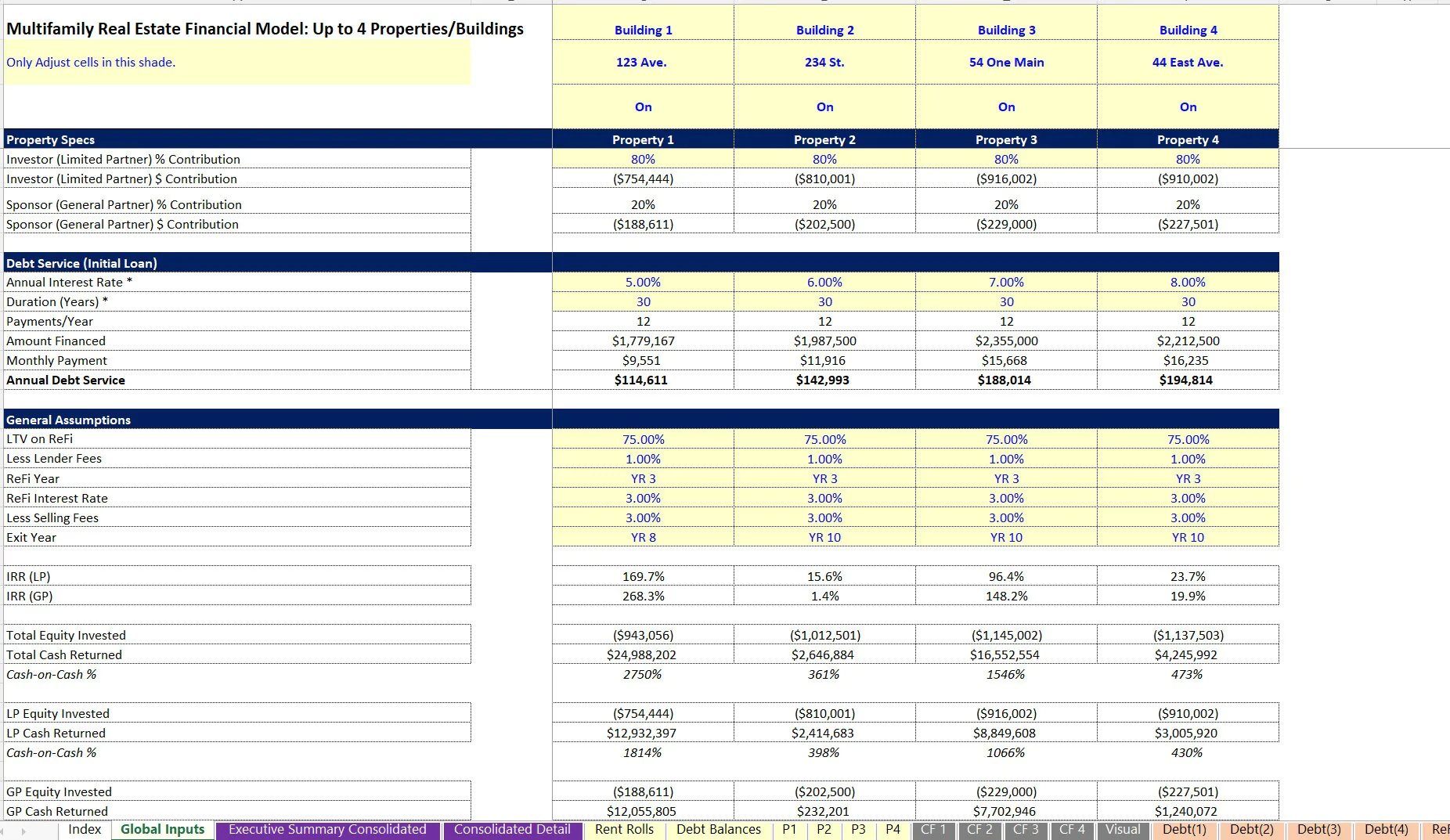 This is a partial preview of Multifamily Acquisition Model: 10 Years & Joint Venture Capable (Excel workbook (XLSX)). 