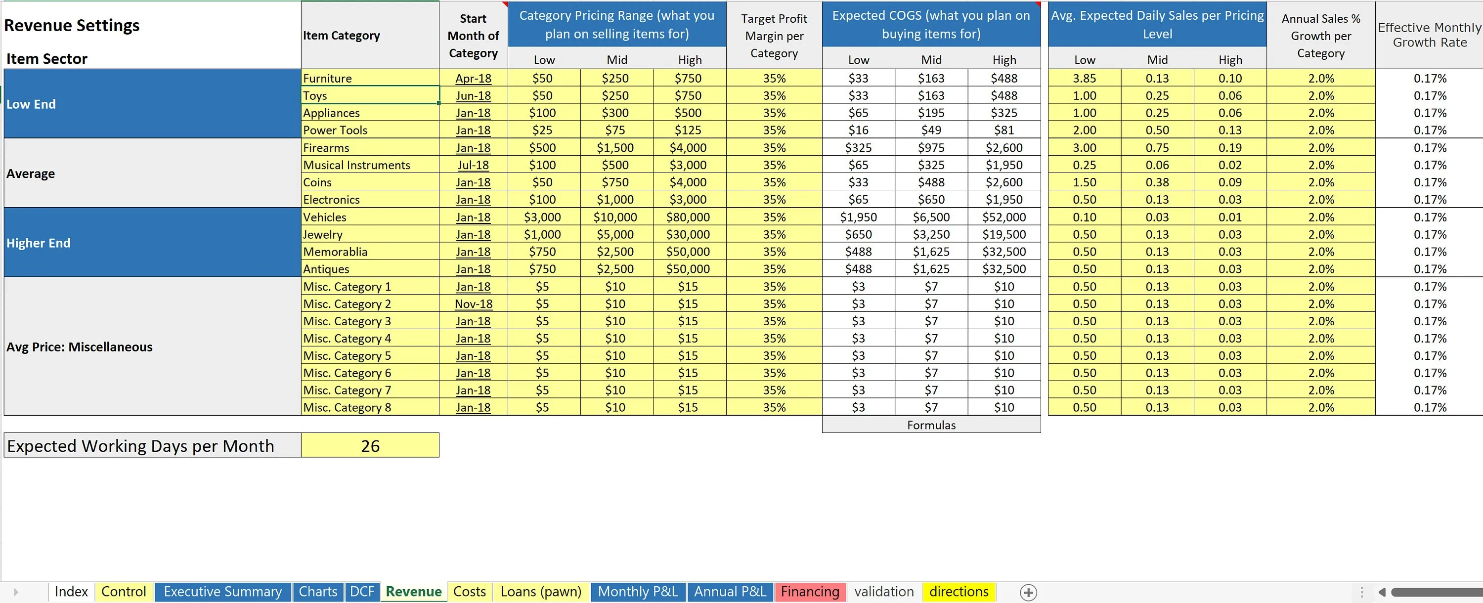 Pawn Shop Financial Simulation: 5 Year Financial Model (Excel template (XLSX)) Preview Image
