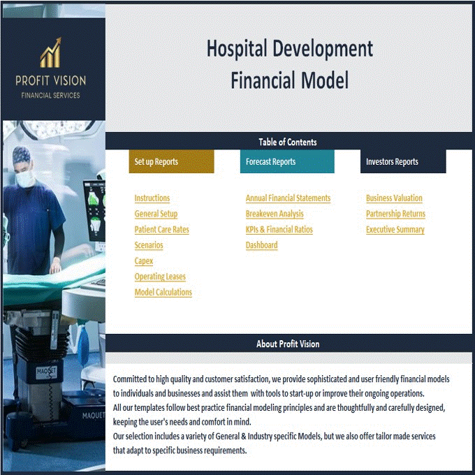 General Hospital Financial Model (Development & Operations) (Excel template (XLSX)) Preview Image