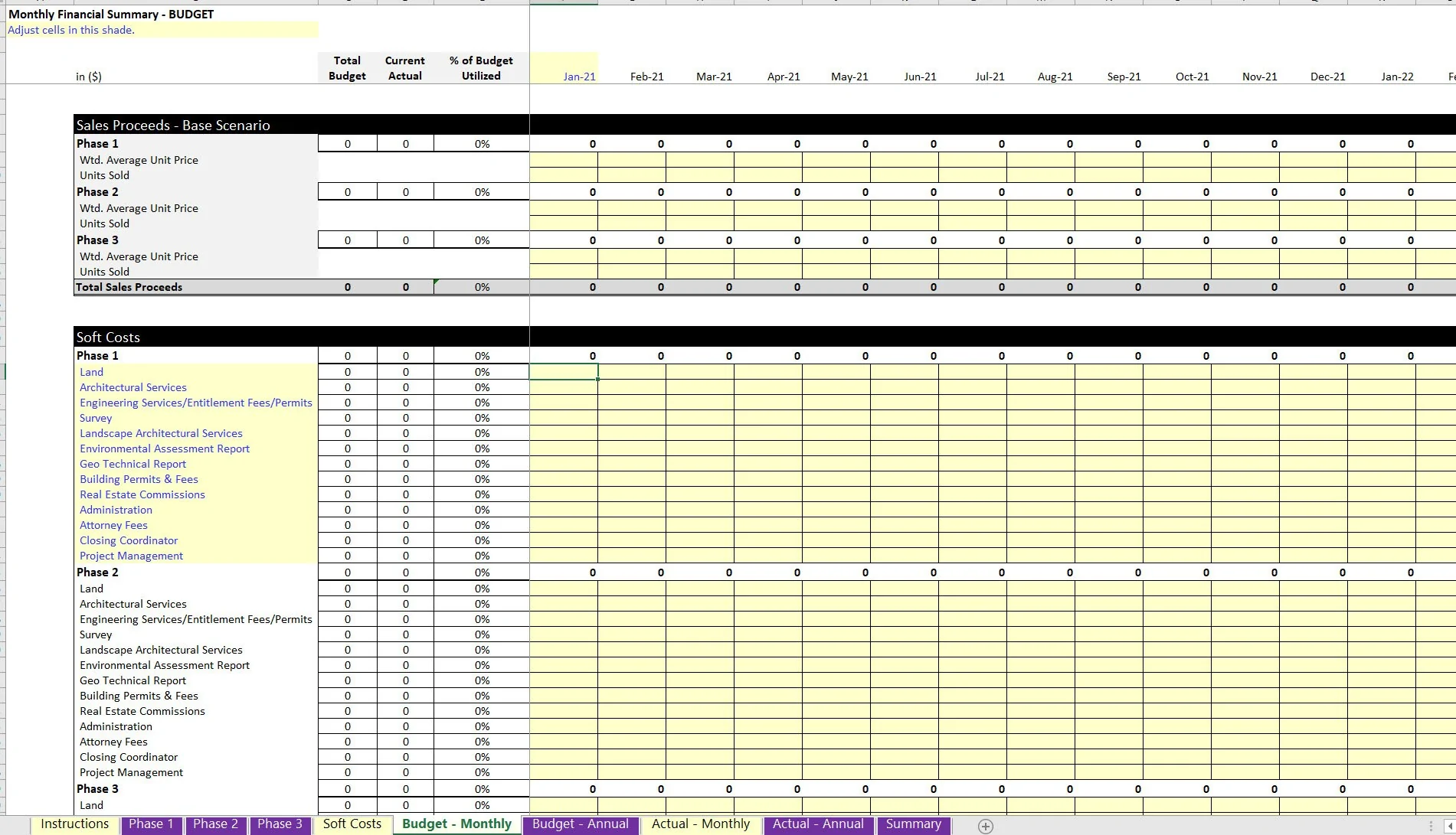 Real Estate Development: Budget vs. Actual Investment Analysis (Excel template (XLSX)) Preview Image