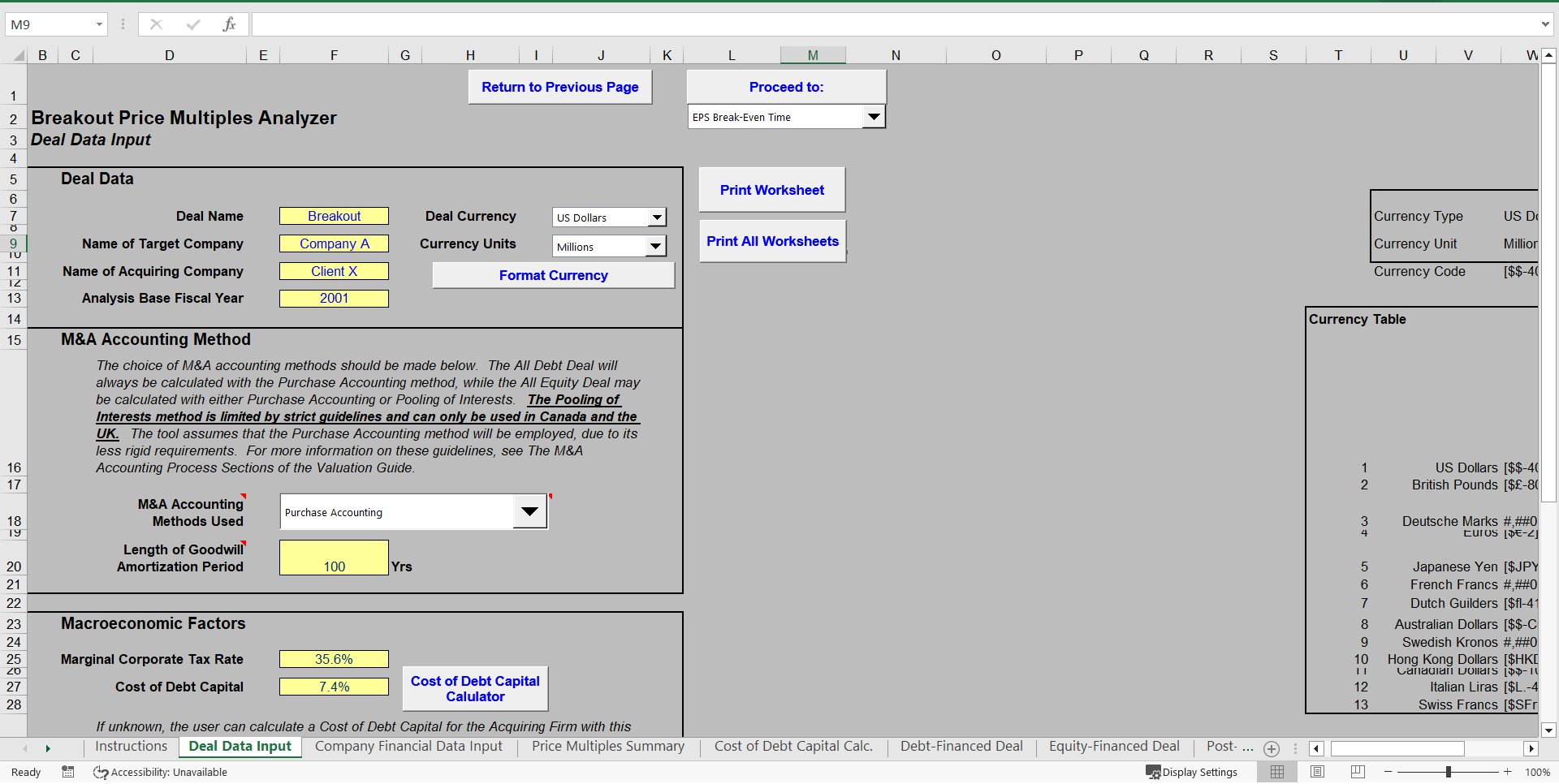 Mergers & Acquisitions Price Multiple Analyzer