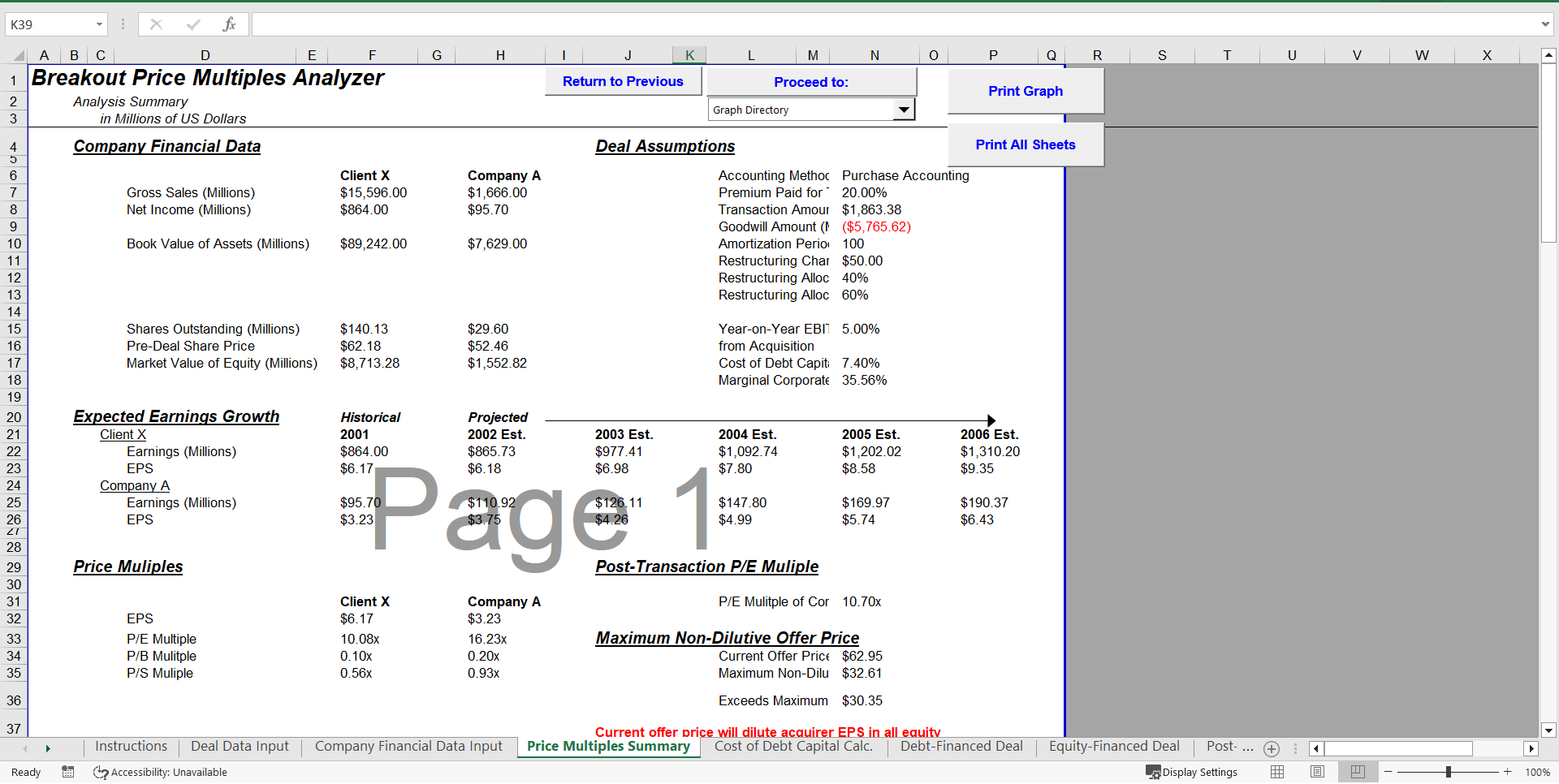 Mergers & Acquisitions Price Multiple Analyzer (Excel template (XLS)) Preview Image