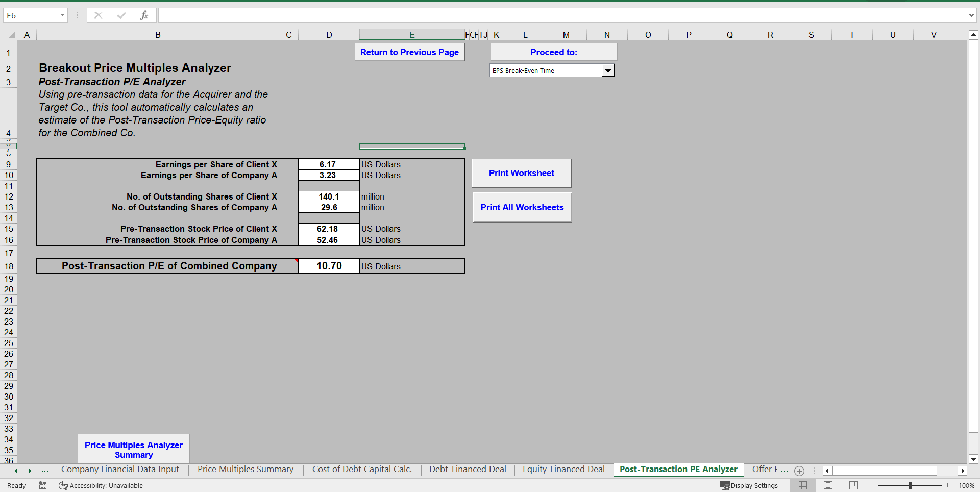 Mergers & Acquisitions Price Multiple Analyzer (Excel template (XLS)) Preview Image