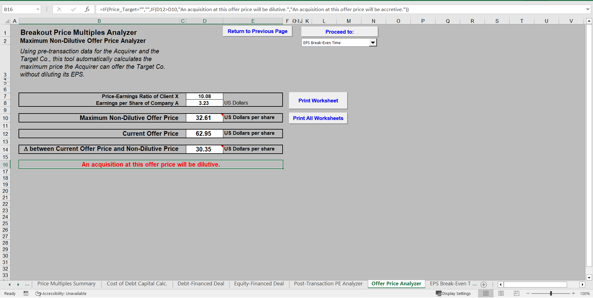 Mergers & Acquisitions Price Multiple Analyzer (Excel template (XLS)) Preview Image