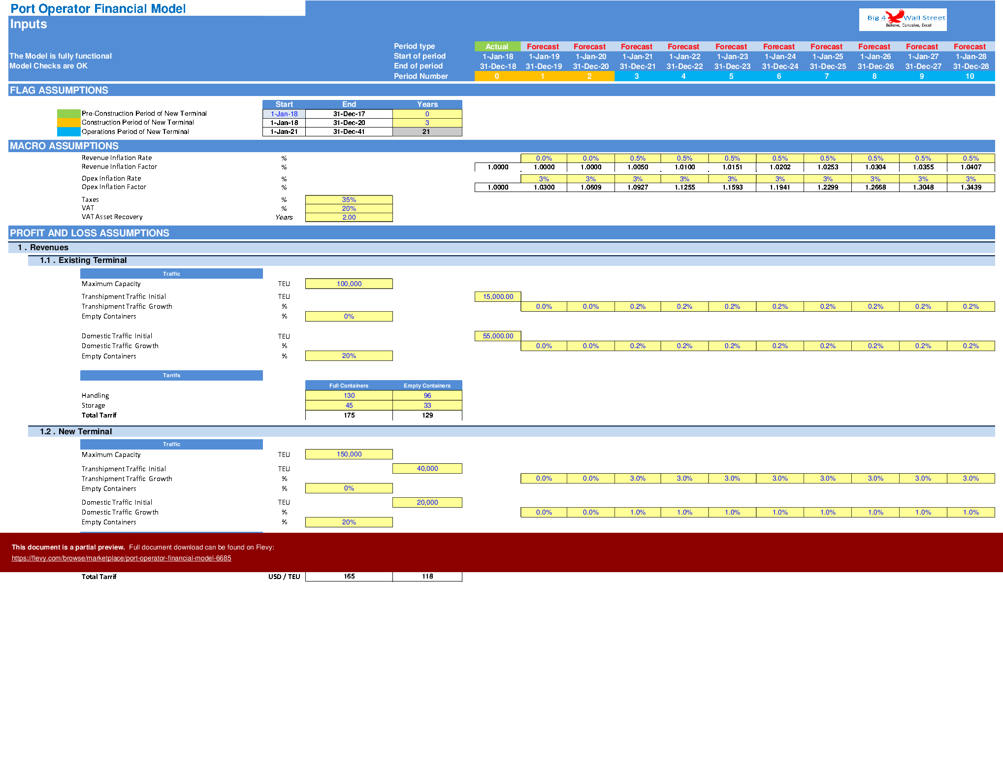 Port Operator Financial Model (Excel template (XLSX)) Preview Image