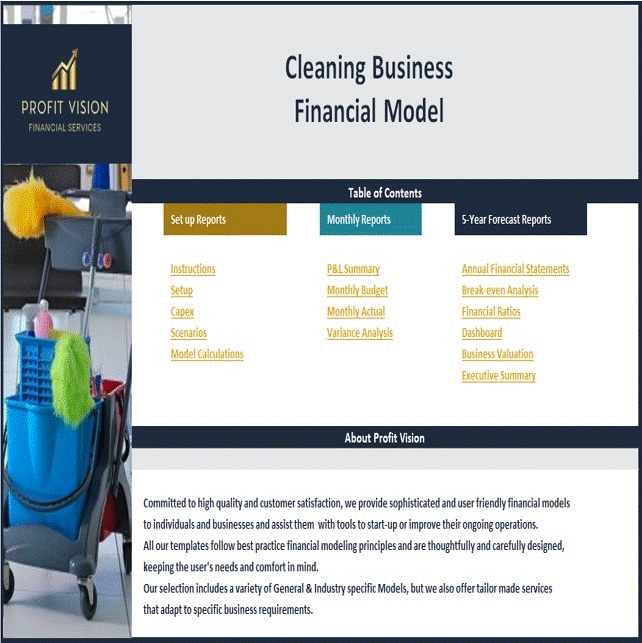 This is a partial preview of Cleaning Business - 5 Year Financial Model (Excel workbook (XLSX)). 