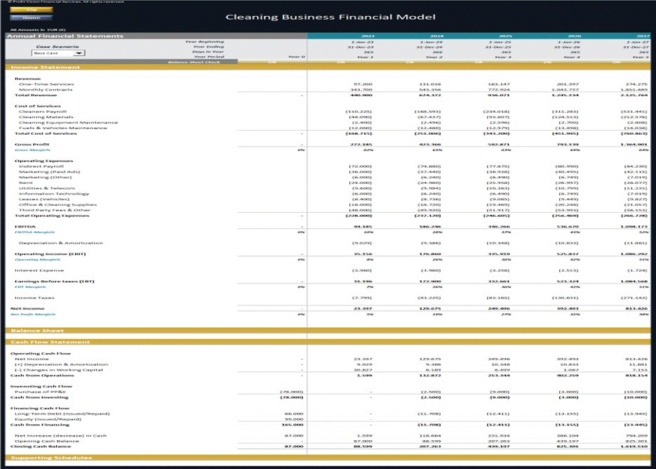 Cleaning Business - 5 Year Financial Model (Excel workbook (XLSX)) Preview Image